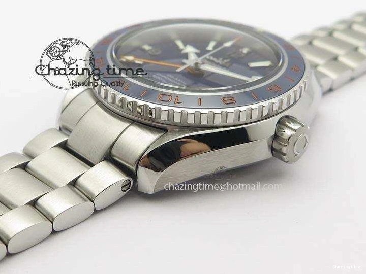 0220 Planet Ocean GMT 43.5mm V6F Goodplanet Orange Marker Blue Dial On SS Bracelet A ModernLook 8215
